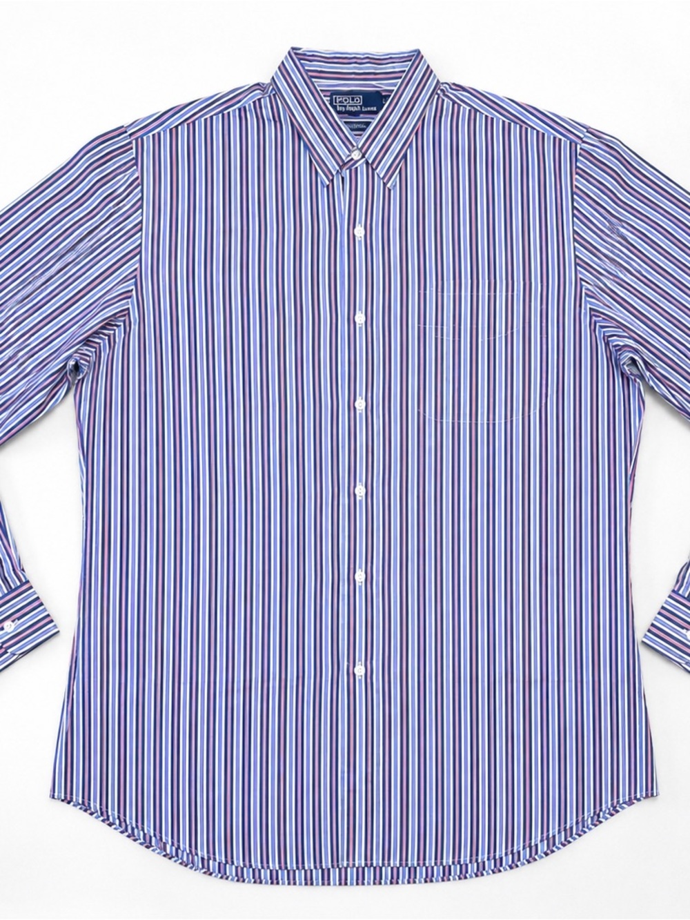 Polo by Ralph Lauren Men's Navy, White & Pink Striped Dress Shirt